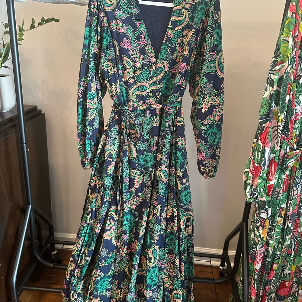 Boden Navy and Green Paisley Long Sleeve Dress